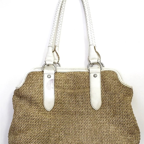 Dana Buchman Shoulder Bag Purse Tote Woven Straw and Faux Leather Summer Lined - Picture 7 of 9